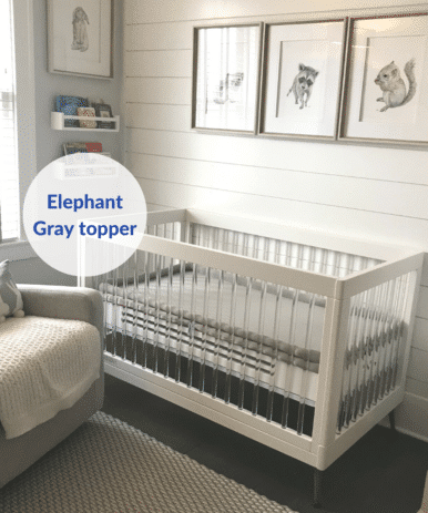 Breathable Crib Mattress with Elephant Gray Topper