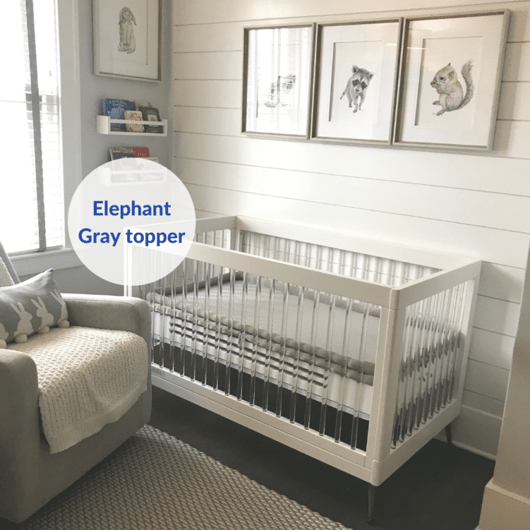 Breathable Crib Mattress with Elephant Gray Topper