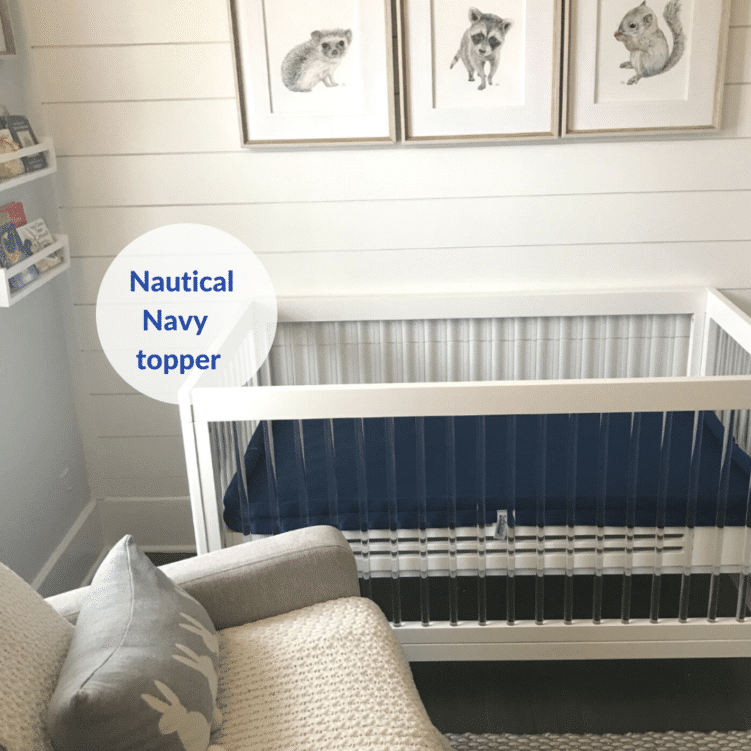Breathable Crib Mattress with Nautical Navy Topper